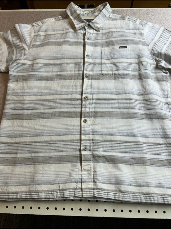 Eddie Bauer Other - Eddie Bauer Blue & Black Striped SS Button-Down Shirt, XL, Linen/Cotton Blend